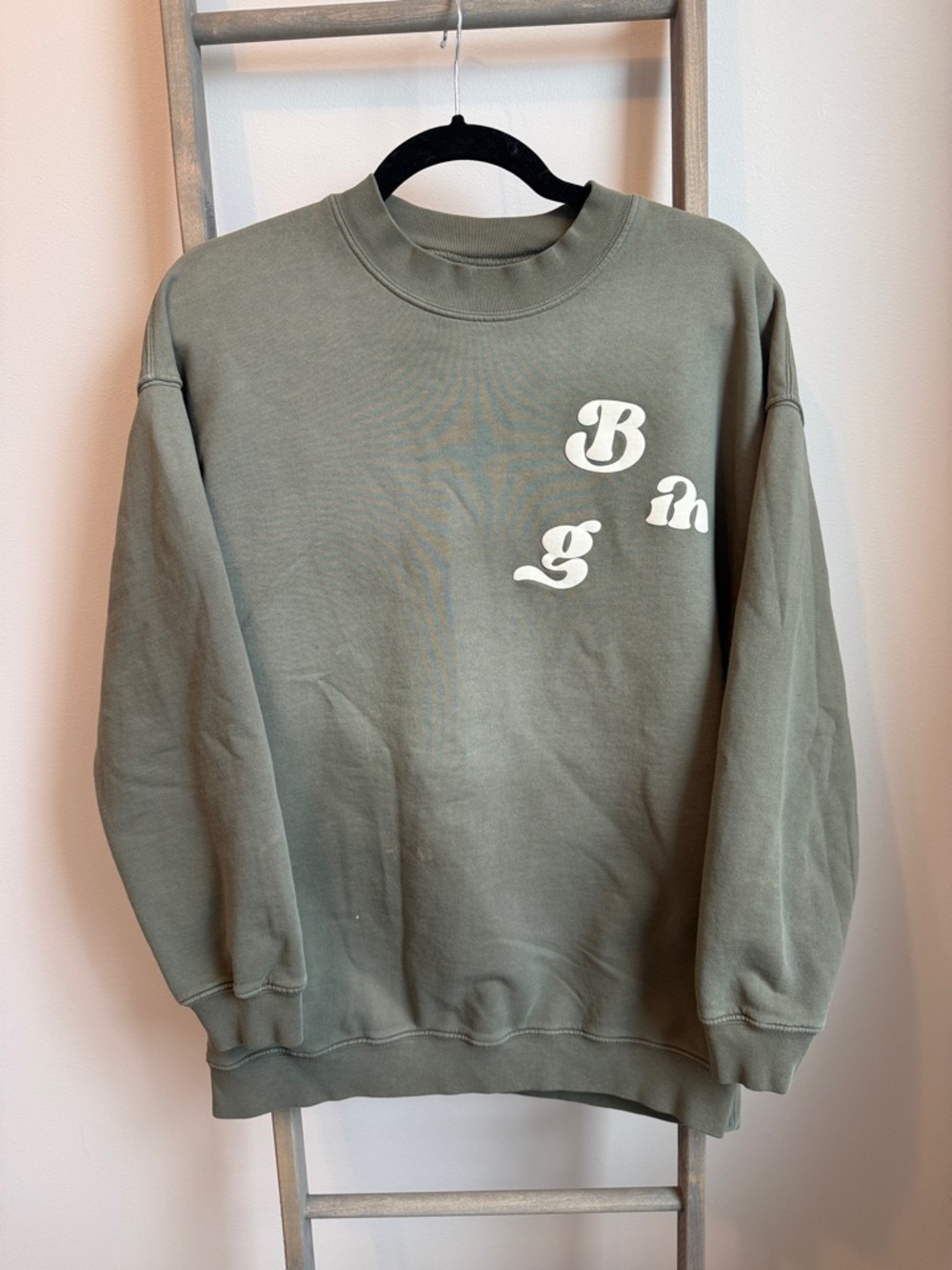 Anine Bing Olive Green Crewneck Sweatshirt with White Graphic